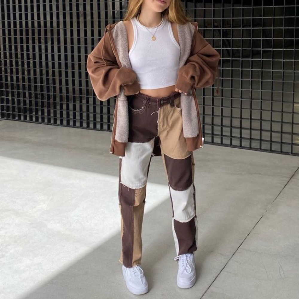 Brown and Tan Patchwork denim